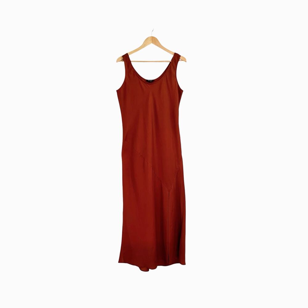 Banana Republic Factory Silky Twill Slit Maxi Dress Large PETITE Arabian Spice